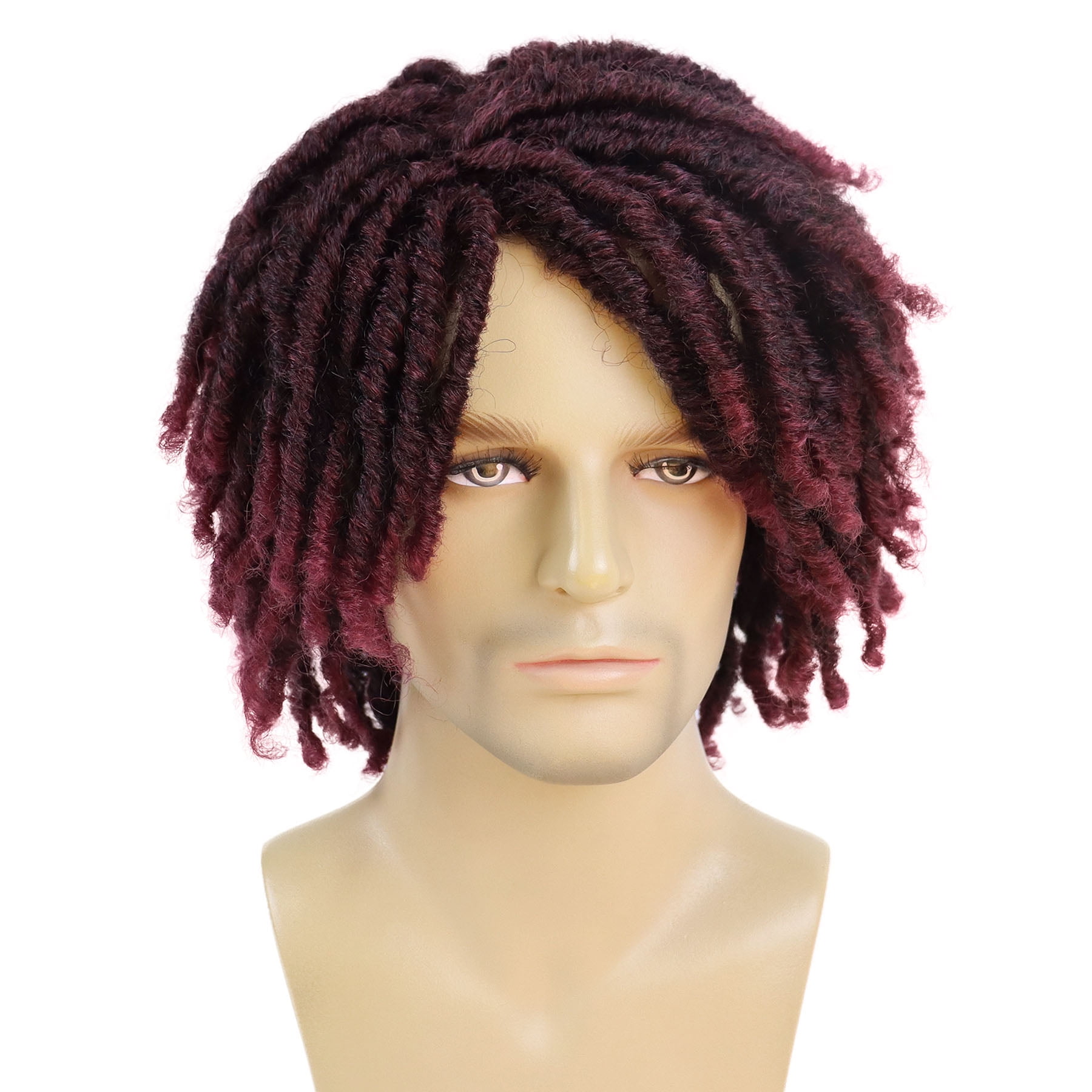 Short  Faux Locs Braided Wig for Man Black ColorTwist Hair Dreadlocks Wig Natural Synthetic Hair Wig with Bangs