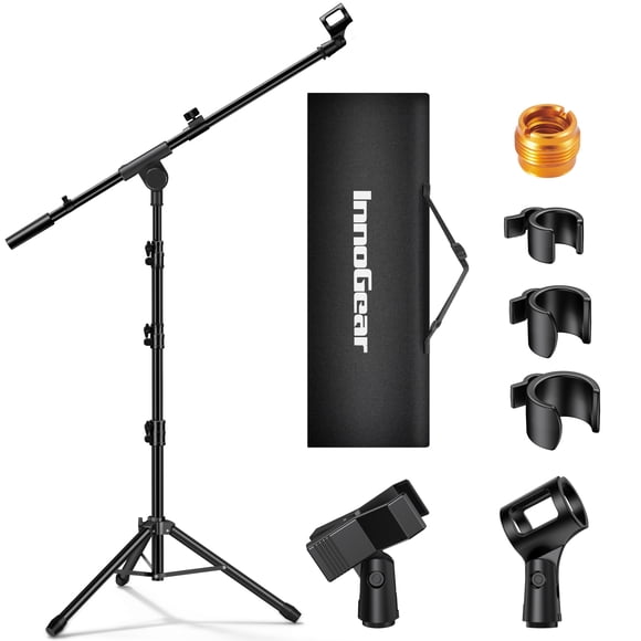 InnoGear Support de Microphone, Lot de 2 Pieds Trépied Bras Perche Support de Micro de Sol Hauteur Ajustable avec Sac de Transport 2 Pinces pour Micro 3/8 Pouces à 5/8 Pouces Publicité