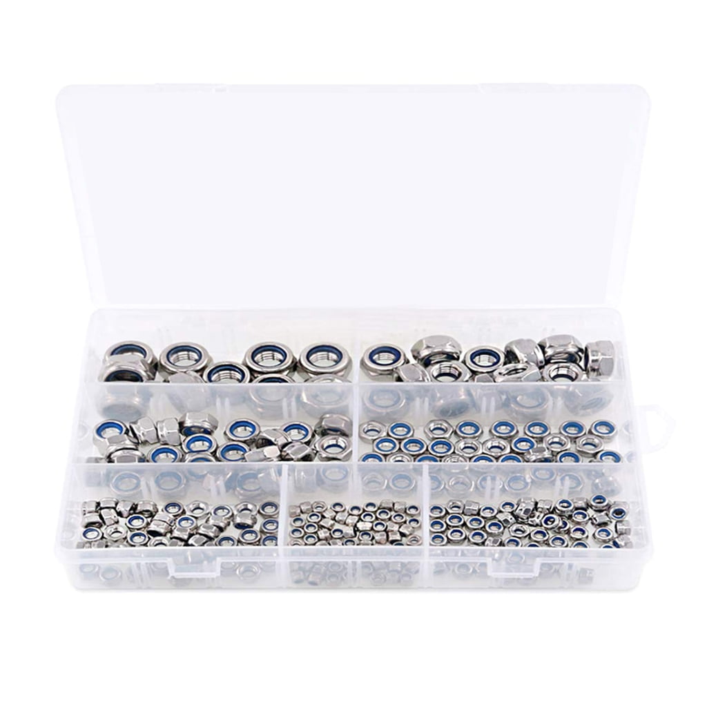250Pcs Stainless Steel Lock Nut Locknuts Assortment Kits 3/4/5/6/8/10/12mm Nylon Lock Nut Hardware Easy to Use