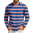 thumbnail image 2 of Dwelliawo Long Sleeve Shirts for Men Fashion Striped T-Shirt Casual Round Neck Loose Fit Pullover Tops Spring Fall Clothes Royal Blue 4xL, 2 of 3