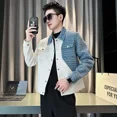 thumbnail image 4 of Abrigo vaquero con botones para hombre, blazer azul, chaqueta vaquera de otoño, para hombre, estilo coreano, de bajo coste, estilo vintage, para vaquera, de diseñador, 4 of 5