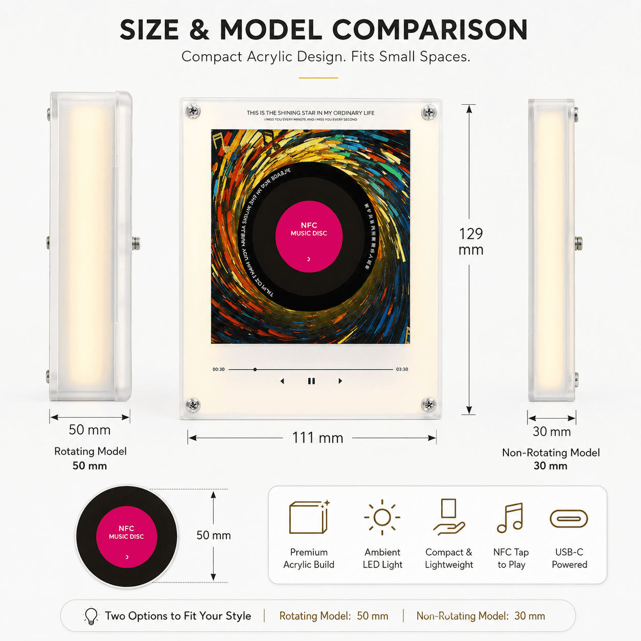 Magnetic Fridge Music Player, Refrigerator Magnet Record Player 9 PCS Custom Music Player NFC Enabled with LED Light, Unique Anniversary Birthday Gift