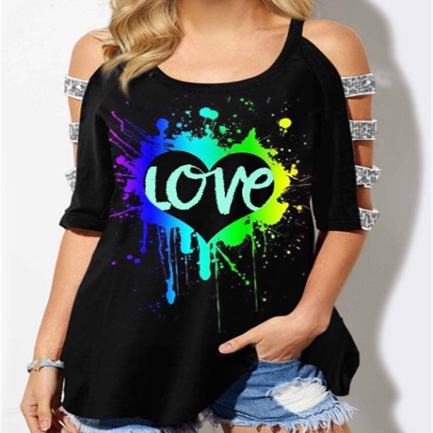 Fiudx Tops para Mujer Moda Mujer Verano Manga Corta Sin Tirantes Estampados Tops Camiseta Suelta