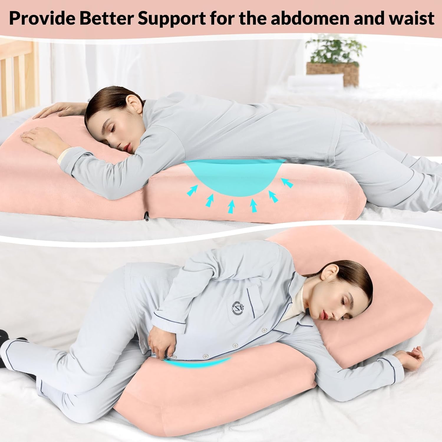 Pregnancy Pillows for Sleeping, 45.3 Inch Pregnancy Massage Pillow Full Body Pillow with Removable Cover - Support for Back, Legs, Belly, HIPS for Pregnant Women(Pink)