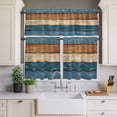 thumbnail image 4 of 3 Piece Kitchen Curtains and Valances Set Farmhouse Navy Blue Brown Cafe Curtains 24 Inch Length Vintage Wooden Striped Valance & Tier Curtain for Living Room Bedroom Small Window 54"x18"+27"x24"*2, 4 of 6
