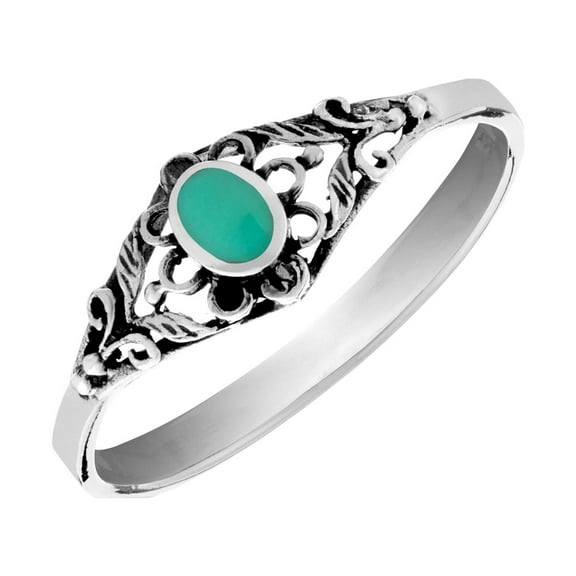 81stgeneration Women's 925 Sterling Silver Antique Style Filigree Flower Simulated Turquoise Ring