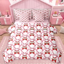 Feelyou Kawaii Pink Bowknot Twin Bedding Sets 7-Piece, Cartoon Strawberry Fruit Bedding Comforter Set, Cute Ribbon Bow Reversible Sheet Sets, Microfiber Bedroom Decor