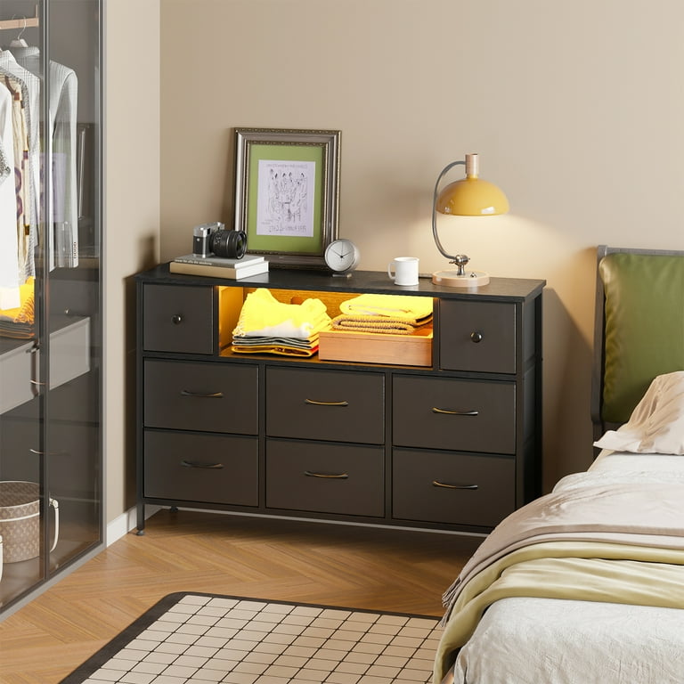 Fairy Dresser, Black 55" TV Stand with 8 Drawers, LED & Power Outlets for  Bedroom, Living Room, Entryway - Walmart.com