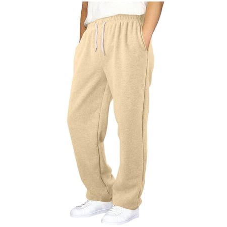 UAYOTSE Boy s Baggy Sweatpants Straight Leg Open Bottom Casual Pants Elastic Waist Athletic Joggers Sweat Pants With Pockets(9-10 Years T7-Beige)