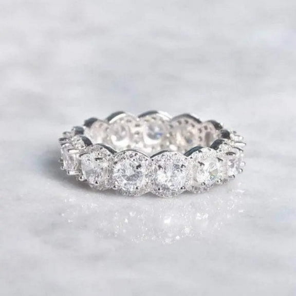 ADIRFINE 925 Sterling Silver Cubic Zirconia Halo Eternity Ring
