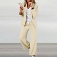 thumbnail image 6 of BODOAO Women's Casual Business Suit Set, Soft 3/4 Sleeve Blazer, Comfortable Drawstring Waist Wide Leg Flared Pants, Loose Fit Vintage Outfit for Work, Office, Wedding, Party & Daily Beige L, 6 of 6