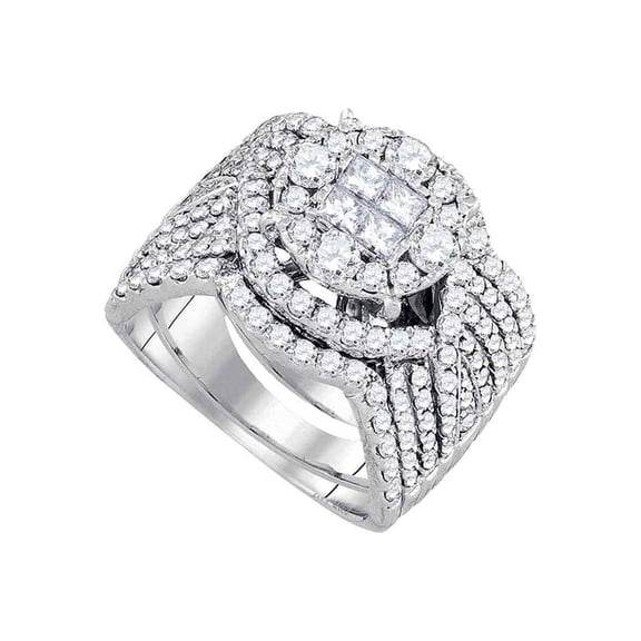 14kt White Gold Princess Diamond Bridal Wedding Ring Band Set 2 Cttw