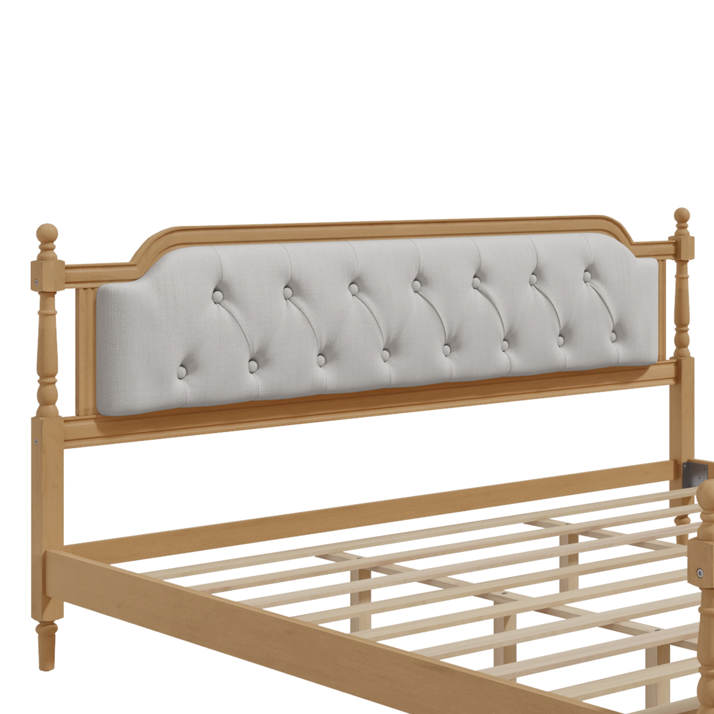 MAYEERTY King Traditional Solid Wood Bed Frame Upholstered Tufted Headboard for Bedroom Walnut