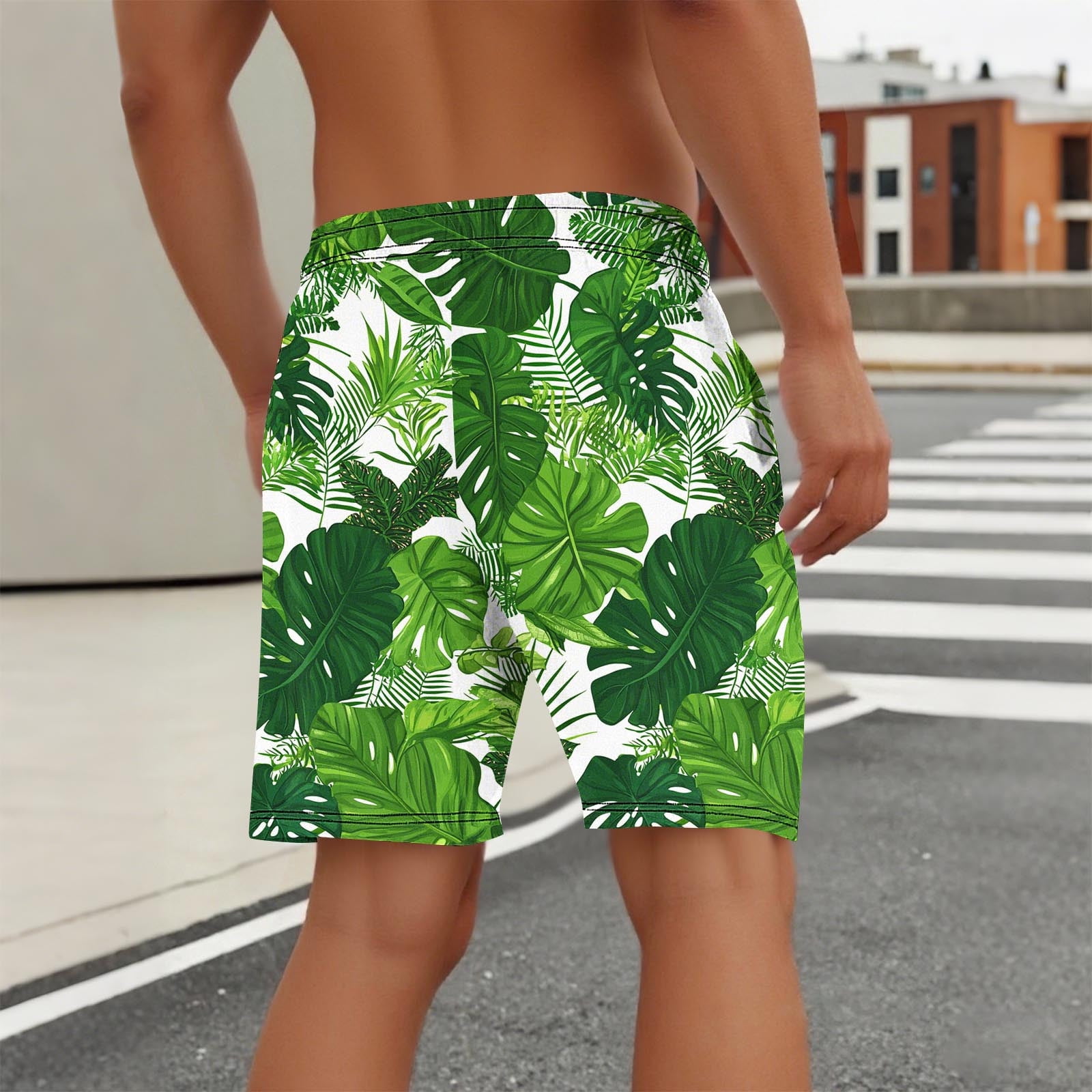 Timoontee Men Beach Shorts Stretchy Elastic Waist Functional Side Pockets for Outdoor Activities Easy Care Machine Washable Green L