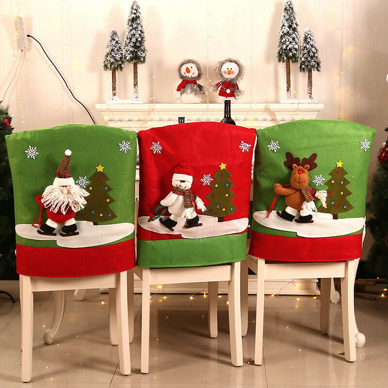 Snowman Santa Claus Cap Christmas Chair Cover Hat Chair Back Covers Xmas Decor 