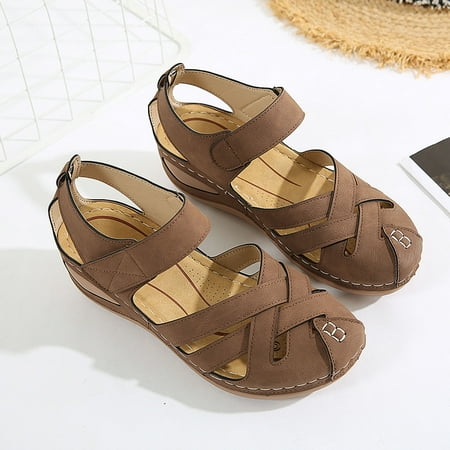 

NECHOLOGY Dark Sandals for Women Beach Women Shoes Toe Sandals Peep Comfortable Crystal Sandals for Women Flat Brown 8