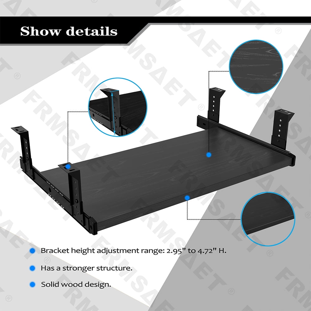 FRMSAET Office Furniture Accessories Home Hardware 20 inches Keyboard Drawer Tray Wood Holder Under Desk with Adjustable Height slide . (20 inches,Black)