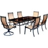 Hanover Outdoor Monaco 7-Piece Sling Dining Set with 42" x 84" Glass-Top Table, 4 Stationary Chairs and 2 Swivel Rockers, Cedar