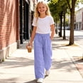 thumbnail image 6 of Mifsaly Girls Cargo Pants Teens Youth High Waisted Drawstring Ruched Wide Leg Pants with Pockets Lightweight Casual Summer Casual School Uniforms, 6 of 6