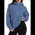 thumbnail image 2 of Sudadera Holgada de Larga con Capucha y Bolsillo con Media Cremallera para Mujer, Otoño e Invierno Azul Gris L, 2 of 10