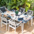 thumbnail image 2 of Vintage Blue Floral Table Cloths for 6 Foot Rectangle Tables, Farmhouse Watercolor Flower Butterflies Patio Waterproof Elastic Fitted Tablecloths, Washable Rectangular Table Cover for Camping, 2 of 8