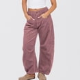 thumbnail image 2 of Women'S Corduroy Pants Barrel Mid Rise Elastic Waisted Cord Pants Wide Leg Baggy Casual Trousers With Pockets, 2 of 9