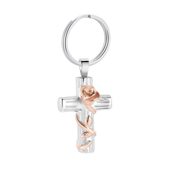 Cross with Rose Flower Memorial Cremation Jewelry for Ashes Urn Keyring  Pendent for Ashes Keychain