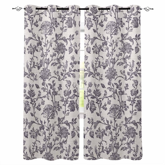 Spring Flowers Blackout Curtains 84 Inches Long for Bedroom, Farmhouse Purple Pastoral Floral Leaf Thermal Insulated Room Darkening Black Out Window Curtain Panels Grommet Drapes for Living Room