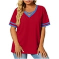thumbnail image 3 of Thousandth Plus Size Blouses for Women Summer Casual Loose Fit Shirts Breathable Fashion V-Neck Cross Neckline Short Sleeved Tops, 3 of 7