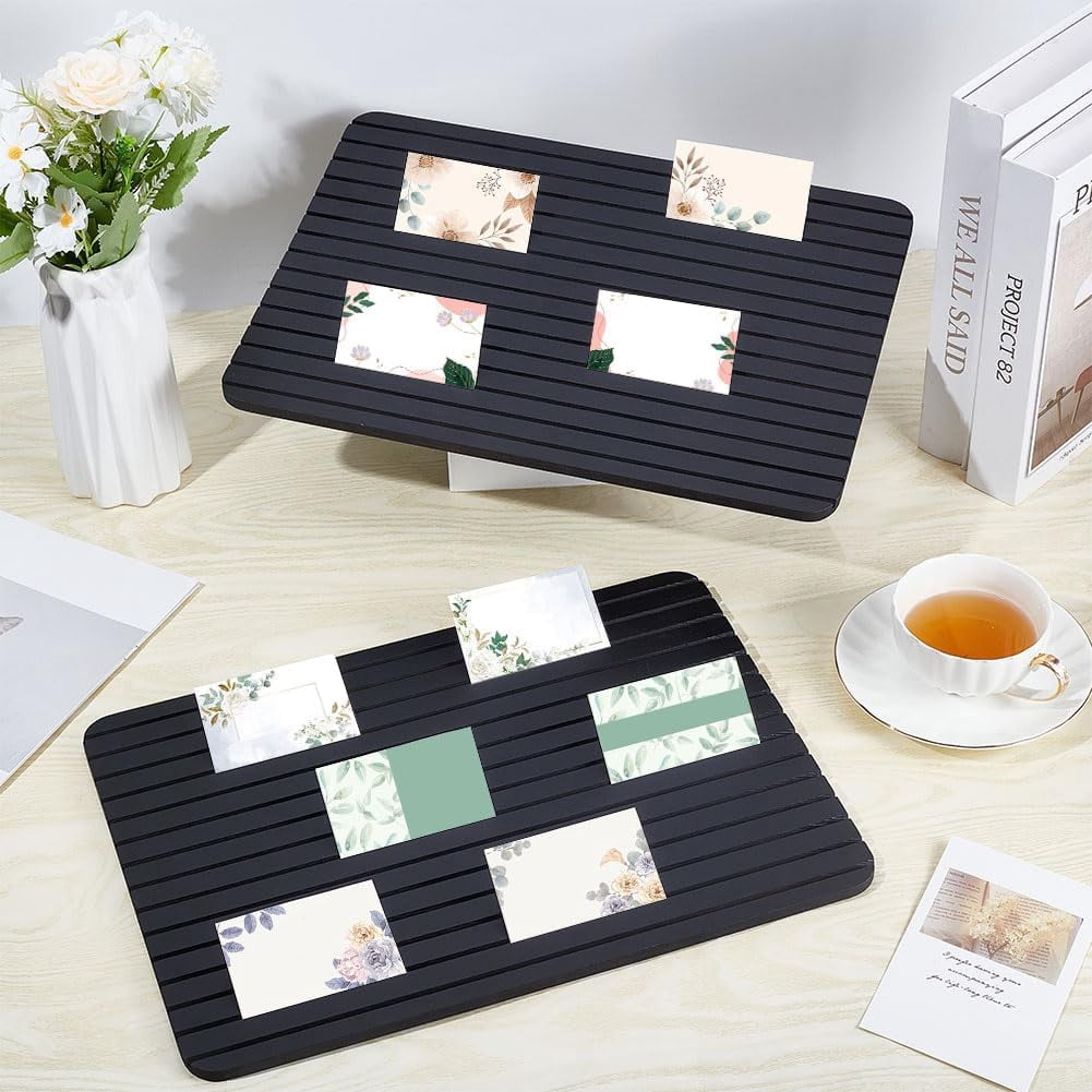 2 PCS Wooden Name Badge Holder 11x15.3inch Black Wooden Name Card Display Holders Rectangle ID Card Sign Tag Display Holder for Office School Business Desktop Desk Decoration Supplies