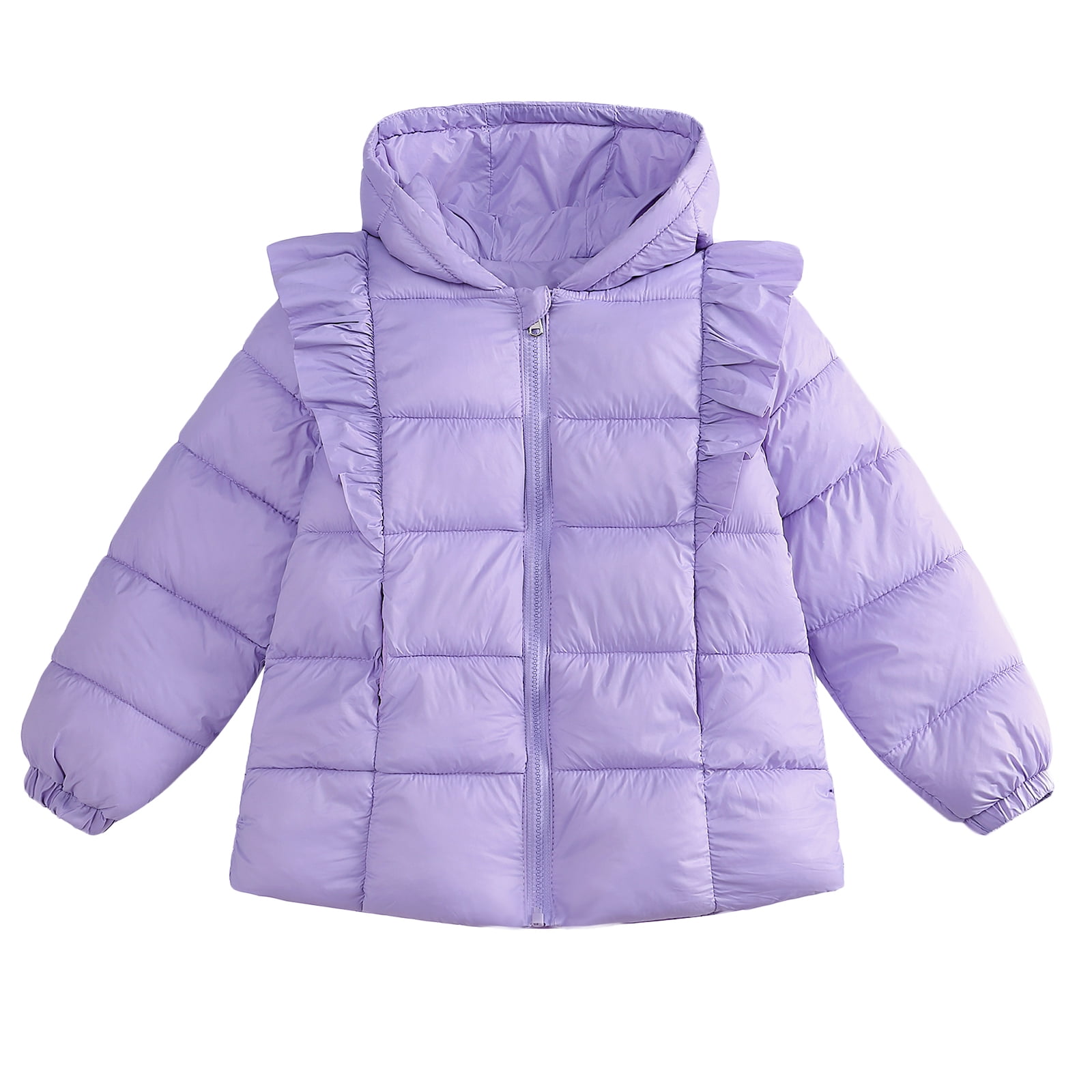 SYNPOS Toddler Kid Little Girl Puffer Hooded Jacket Ruffle Midlength