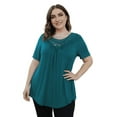 thumbnail image 6 of FOLUNSI Women's Plus Size Summer Tops Short Sleeve Lace Pleated Blouses Tunic Tops M-4XL, 6 of 9