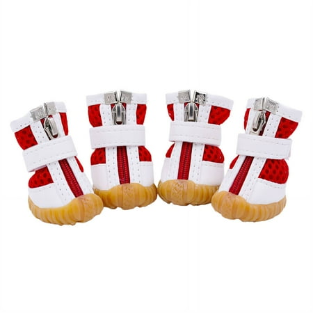 GASTROPOD 4Pcs Dog Shoes Soft Cotton & Nylon Blend Dog Booties Breathable Mesh Design Non-Slip Gel Sole Dog Boots 4.5x3.5cm Red