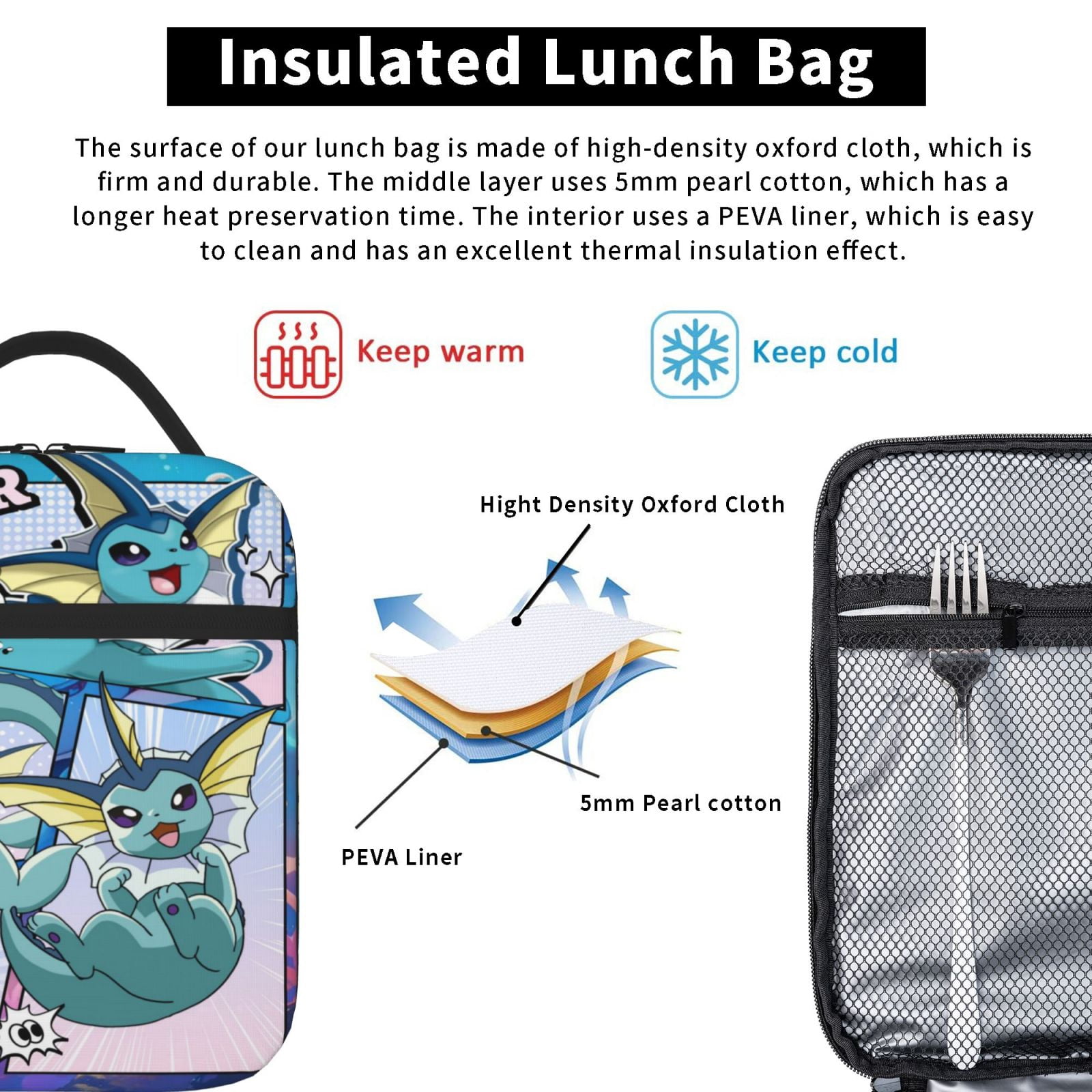 Cute Lunch Bag Tote Bag Portable Insulated Lunch Box For Beach Camping Travel Work School Office