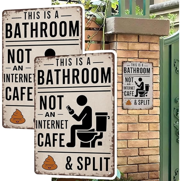 Funny Bathroom Sign,Vintage Metal Tin Sign with Poop Emoji, This Is a Bathroom Not an Internet Cafe Wall Decor