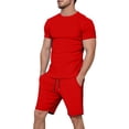 thumbnail image 3 of Mens Short Sets 2 Piece Outfits Summer Casual Soft Breathable Cotton Short Sleeve Shirts and Shorts Solid Color Men's Fashion Clothes Red, Size XXL, 3 of 6