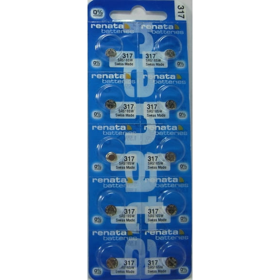 Renata 317 SR516SW SP317 V317 D317 616 Silver Oxide Mercury Free Electronic Batteries x 10