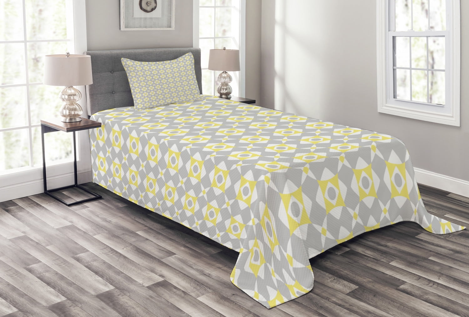 yellow quilted bedspread