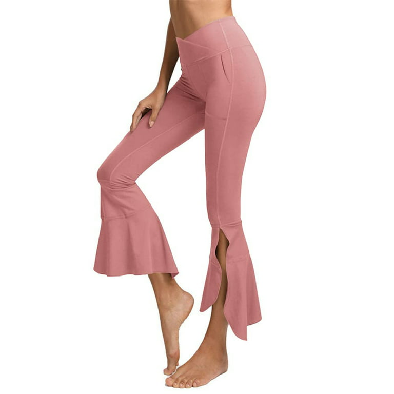 TheLovely Women's Fold-Over Waistband Bootleg Flared Bottom Workout Yoga  Pants Leggings