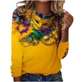 thumbnail image 2 of SOOMLON Mardi Gras Tops for Women Tuesday Tshirts Carnival Themed Party Long Sleeve Tops Funny Mask Graphic Shirts Tunic Crewneck Outfits New Orleans Holiday Blouses 2025 Yellow XL, 2 of 4
