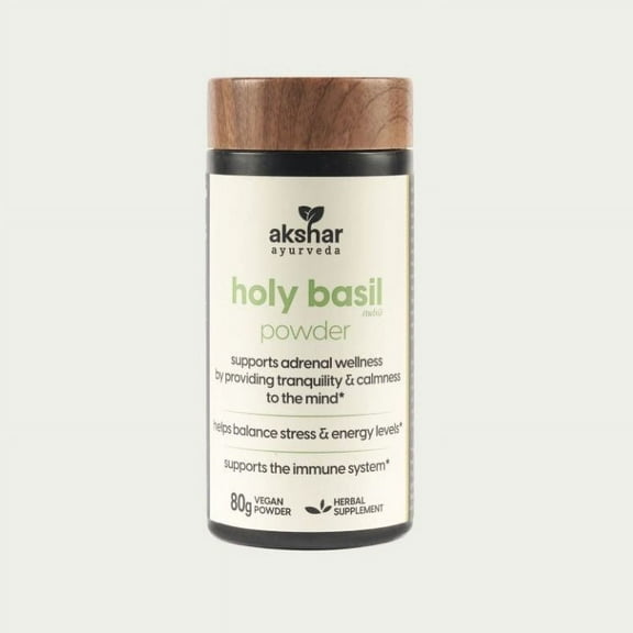 AKSHAR AYURVEDA Holy Basil Powder Adrenal Wellness Supplement for Men and Women, 80g