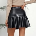 thumbnail image 4 of Women's High Waist PU Leather Skirt - Ruffled Irregular Hem, A-Line - 80% Polyester 20% Spandex - Sexy/Casual - Party/Club, 4 of 6