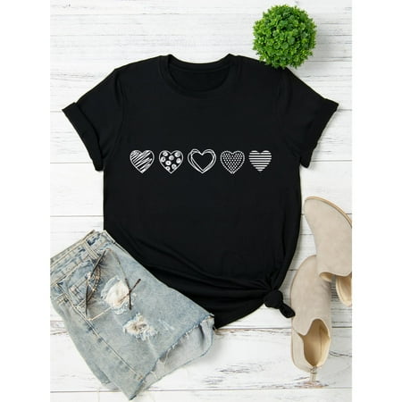 Textured Patterns Tee Letter Design T Shirt Crewneck Graphic Tees Casual Soft Comfort Top Black S-5XL