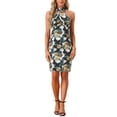 thumbnail image 2 of Vestido mini de satén sin espalda con cuello halter de flores vintage de INSPIRE CHIC para mujer en negro XS, 2 of 5