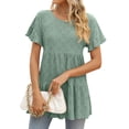 thumbnail image 4 of ZXSXSY Women Crochet Hollow Out Crew Neck Ruffled Short Sleeve Tiered Babydoll Blouse Shirt, 4 of 6