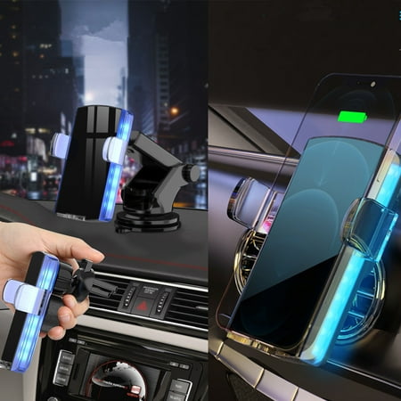 Rbaofujie Charging Bank Portable Charger Crystal LED Lights In The Mirror Models 15W Intelligent Wireless Charging Car Navigation Phone Thickened Pad Phone Portable Charger Black