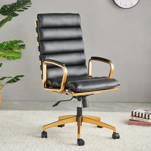 LUXMOD High Back Executive Office Chair with Armrest Adjustable Swivel Chair in Durable Vegan Leather Modern Gold Office Chair Ergonomic Desk Chair for Extra Back and Lumbar Support