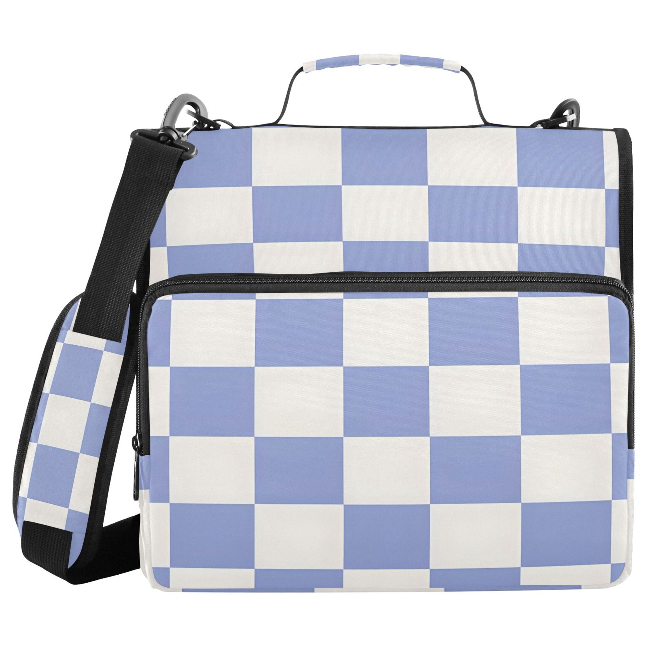ALAZA Zipper Binder Blue Checkered Grid Pattern 3 Ring Trapper Keeper File Folder Organizer Bag