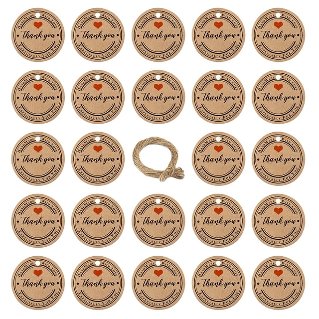 MasteelfCA 100Pcs Kraft Paper Gift Hangtag Decor Round Thank You Hanging Tags DIY Labels