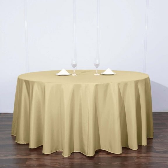 Efavormart 5 Pack Round Tablecloth, 120 Inch Stain & Wrinkle Resistant Washable Table Cloth, Decorative Polyester Fabric Table Cover for Banquet, Wedding, Dining- Champagne